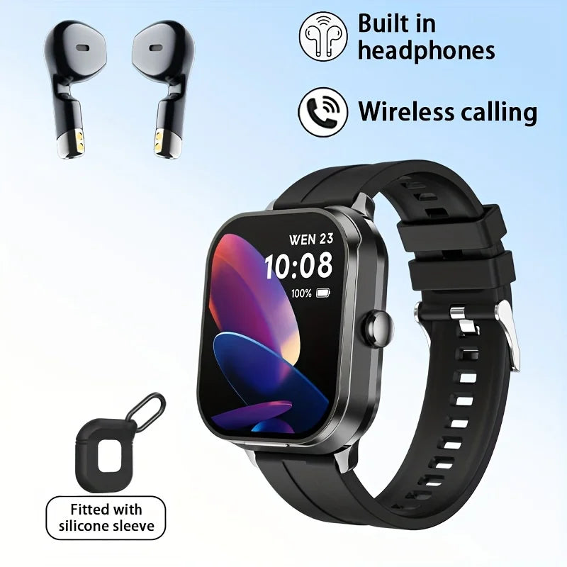 Smart Watch 2.01 Inch HD Large Screen Waterproof Heart Rate Blood Oxygen Bluetooth Earphone TWS 2 in 1 Make Phone Calls