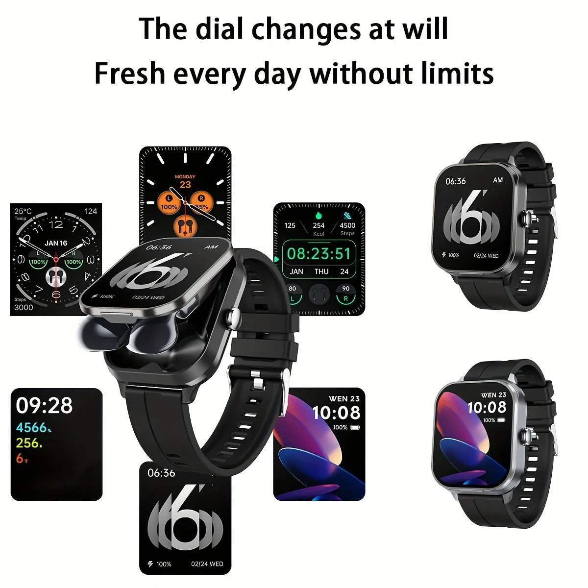 Smart Watch 2.01 Inch HD Large Screen Waterproof Heart Rate Blood Oxygen Bluetooth Earphone TWS 2 in 1 Make Phone Calls