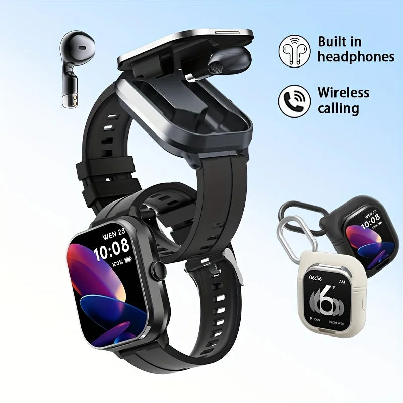 Smart Watch 2.01 Inch HD Large Screen Waterproof Heart Rate Blood Oxygen Bluetooth Earphone TWS 2 in 1 Make Phone Calls