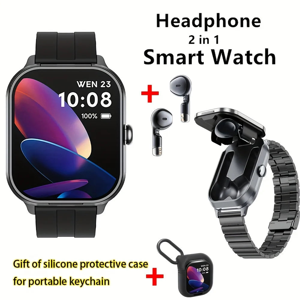 Smart Watch 2.01 Inch HD Large Screen Waterproof Heart Rate Blood Oxygen Bluetooth Earphone TWS 2 in 1 Make Phone Calls